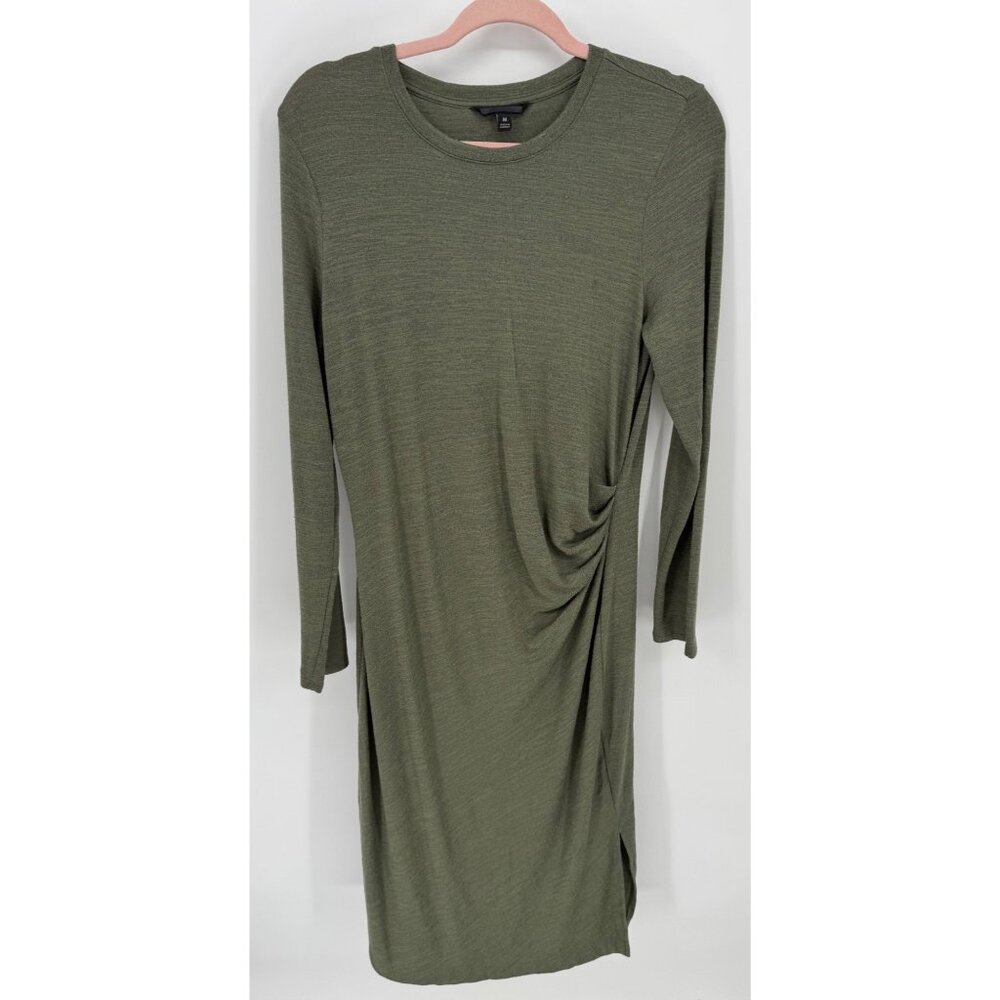 Banana Republic Womens Olive Green Long-Sleeve Ruched Side Knit Dress